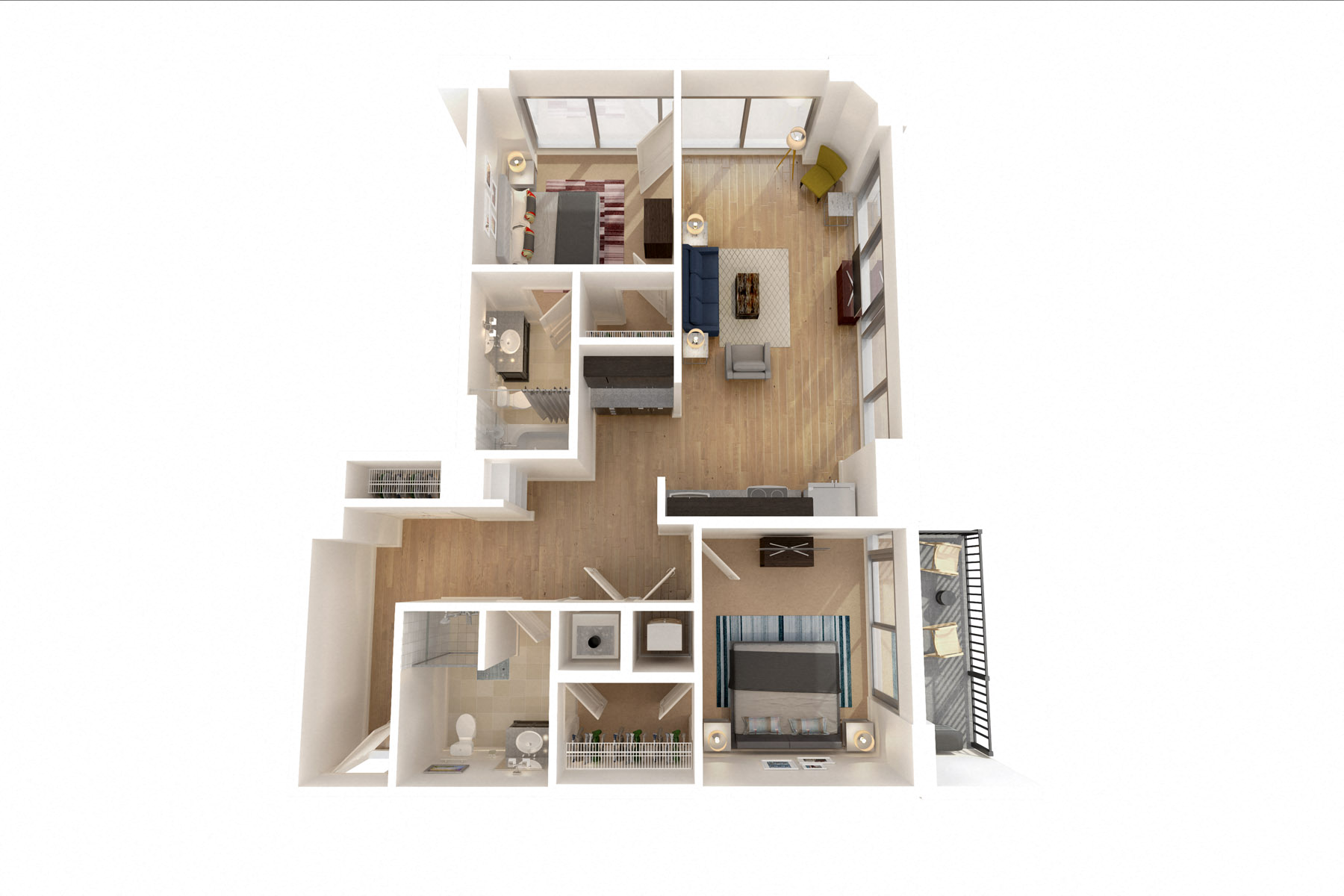 Floor plan for 2 beds, 2 baths, 1078 sqft
